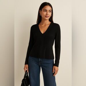 Biline 100% Silk Black V-Neck Top | Size Small